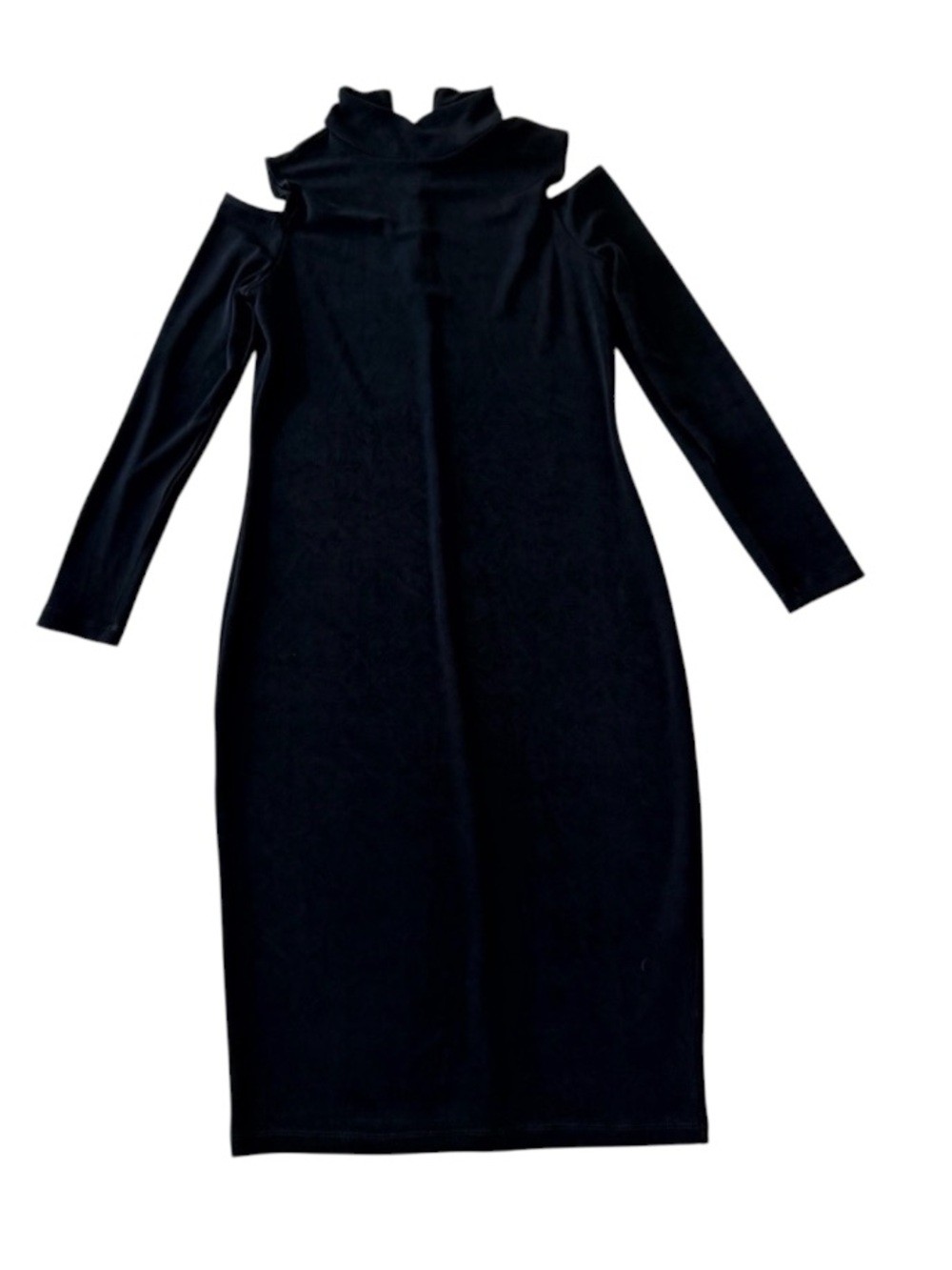 Travelers By Chico’s Elegant Black Cold Shoulder Mock Neck Dress Size 4